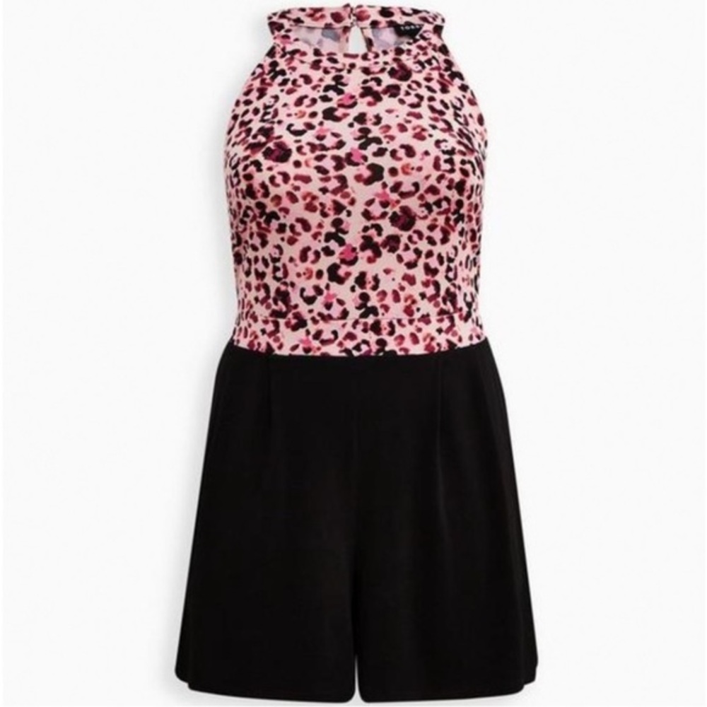NWT!! TORRID pink loepard print Goddess romper, 1X.(14-16)